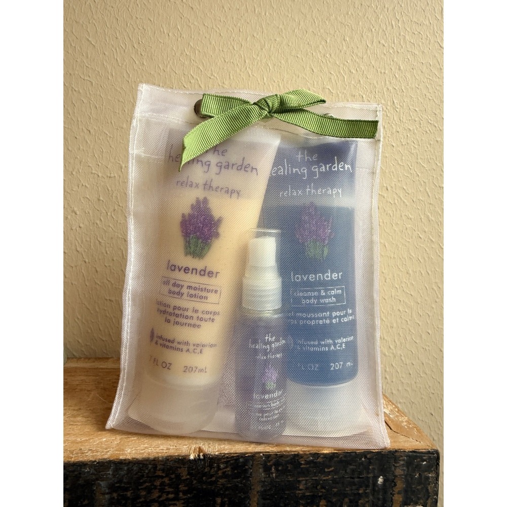 The Healing Garden Relax Therapy Lavender 3pc Gift Set Body Lotion Wash Mist NEW